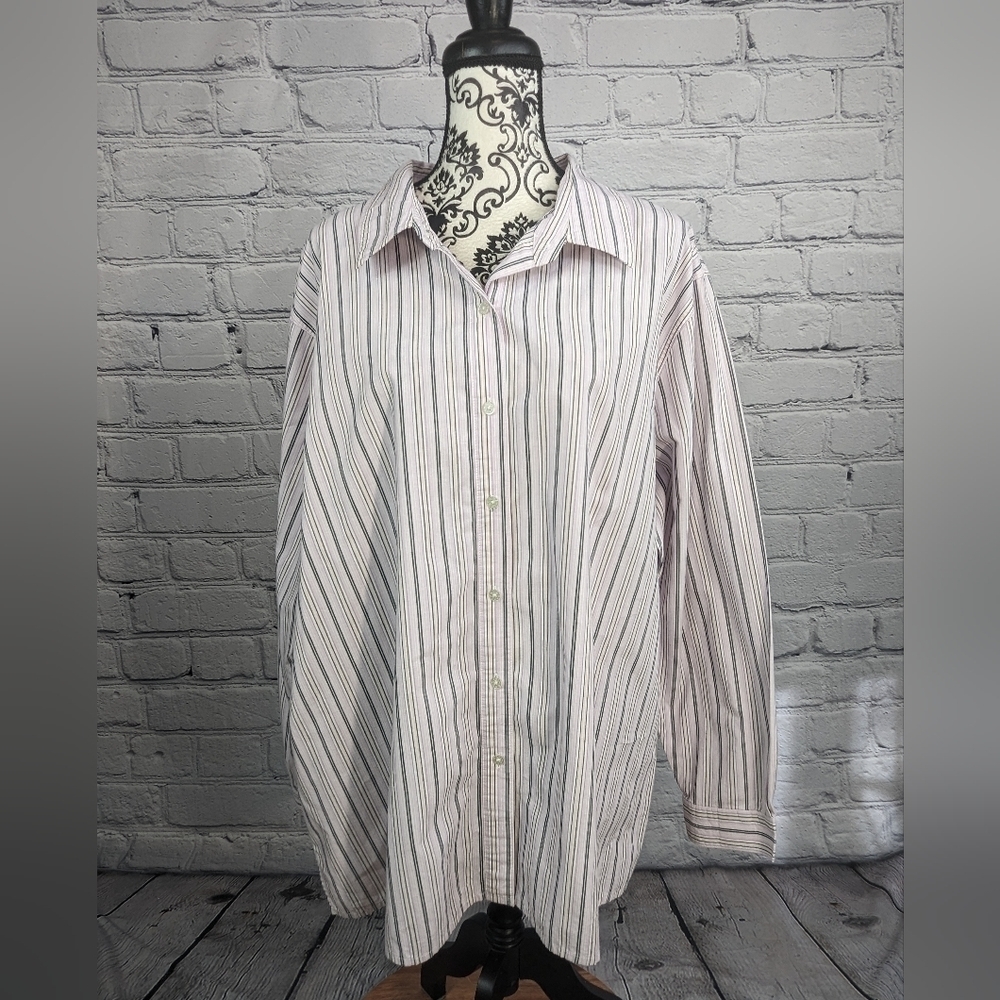 Denim & Co women's long sleeve button front striped print shirt plus size 3x b8
